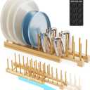 Bamboo Dish Rack - Expandable Plate Rack & Dish Drying Rack for Kitchen Cabinet Storage, Adjustable Multi-Functional Design Organizer for Plates, Bowls, Cups, Pots, Cutting Boards (Natural Bamboo)