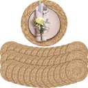 Aneco 36 Pack 13.8-Inch Round Woven Placemats Natural Hand-Woven Boho Rattan Wicker Bulrush Placemat Farmhouse Rustic Braided Table Mats for Dining & Kitchen Decor