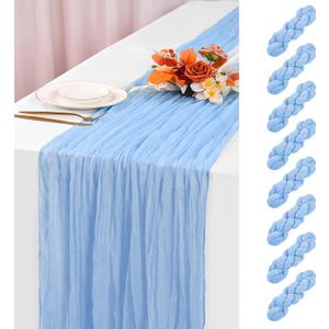 YMHPRIDE 8 Pack Light Blue Table Runner 20x120in Cheesecloth Table Runner