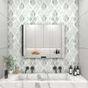 Theper Green Wall Paper Peel and Stick Wallpaper Modern 17.3"393" Boho Contact Paper for Cabinets Green and White Self Adhesive Removable Wallpaper for Bedroom Geometric Wallpapers Vinyl Home Decor