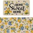 Baccessor Lemon Kitchen Rugs Set of 2, Hydrangea Floral Flowers Kitchen Mats for Spring Summer Floor Hallway Laundry Sink Low-Profile Home Decoration 17x29 and 17x47 Inch