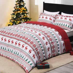 downluxe Christmas Comforter Set King with 2 Pillow Shams - Christmas Decoration King Comforter Set with Reindeer and Snowflake Patterns - King Size Comforter Set (3-Piece Set)