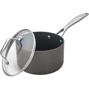 Amazon Basics Mini Sauce Pan With Lid, 2 Quarts, Hard-Anodized Non-Stick Aluminum, Gray (Previously Stone & Beam brand), pack of 1