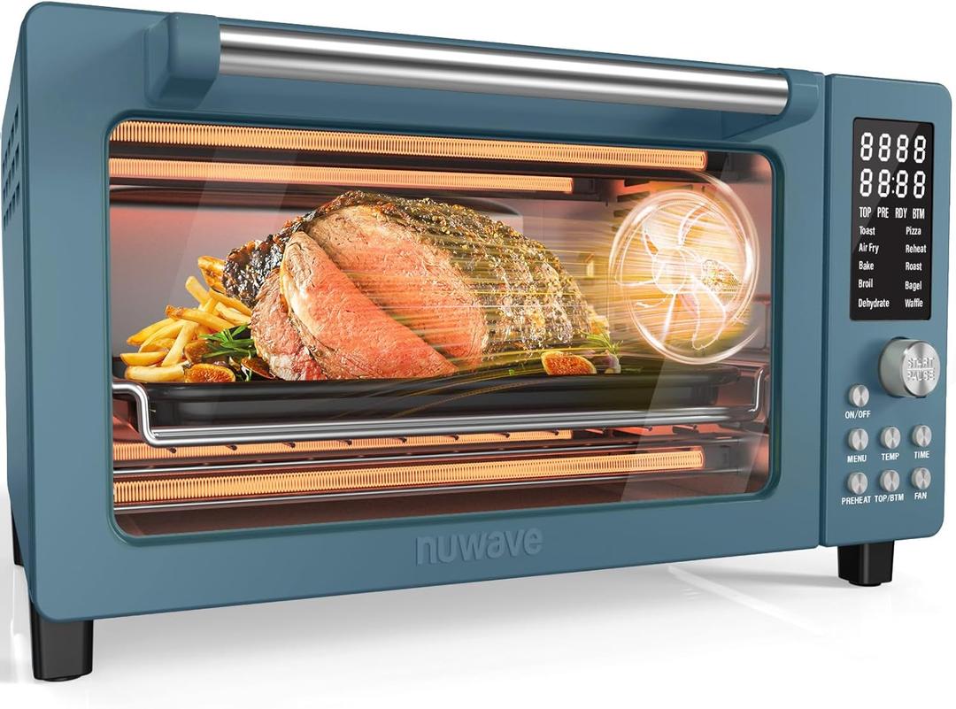 Nuwave Bravo Pro Smart Air Fryer Toaster Oven Combo, Airfryer Convection Oven Countertop, 10-in-1 Functions with Quicker & Even Crisp Technology, 1800W, 50-450F, PFAS-Free, 21QT, Cozy Blue