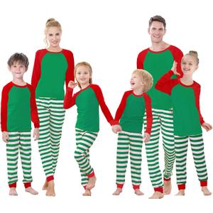 Benaive Matching Family Christmas Pajamas Set Boys Girls Holiday Pjs for Women Men Sleepwear (X-Small, 6585-striped-green-red)