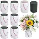 Ninehaoou 6 Set 5 Inch Baseball Table Centerpiece Sports Round Flower Box with Paper Removable Foam Vase for Artificial Flowers Baseball Utensil Holder Kitchen Home Party Decorations