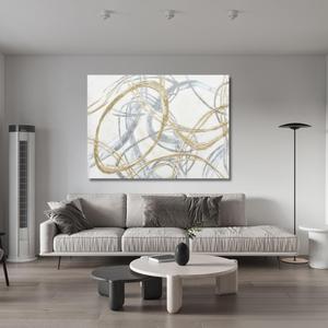 TRAIN2 ART Abstract Canvas Wall Art, Glitter Wall Art Gray with Gold and Sliver Foil Artwork, Wooden Frames Ready to Hang for Home (grey gold, 36X48inch)