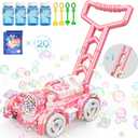 2024 New Models Bubble Lawn Mower Toddler Toys - Bubble Machine Summer Outdoor Toys, Automatic Bubble Mover Push Toy for Age 3+ Year Old Preschool Baby Boys Girls Birthday Gifts (Pink)
