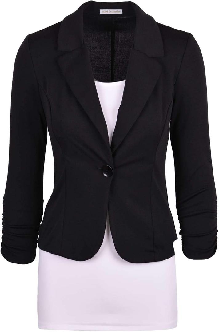 Aulin Collection Women's Casual Work Solid Color Knit Blazer (Black, S)