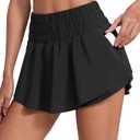 Ruffle Skirt Overlay Athletic Shorts for Women - High Waisted Flowy for Workout Running Tennis with Zip Pocket, Black, Size Small