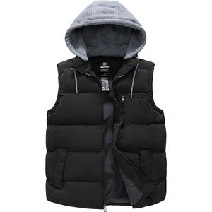 wantdo Men's Winter Vest Thick Padded Sleeveless Jacket Quilted Puffer Vest with Detachable Hood Size Large