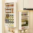 Spice Rack Kitchen Pantry Organizer and Storage - 3 Tier with Drawers and Hooks Kitchen Shelf for Spice Jars and Seasonings, No Drilling Adhesive Wall Mounted Hanging Home Organization (Cream)
