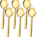 Extra Large Serving Spoons Set 11.7-Inch Gold Serving Utensils 18/8 Stainless Steel Big Metal Spoons for Buffet, Parties, Catering, Banquet - Dishwasher Safe (6-Pack, Gold)