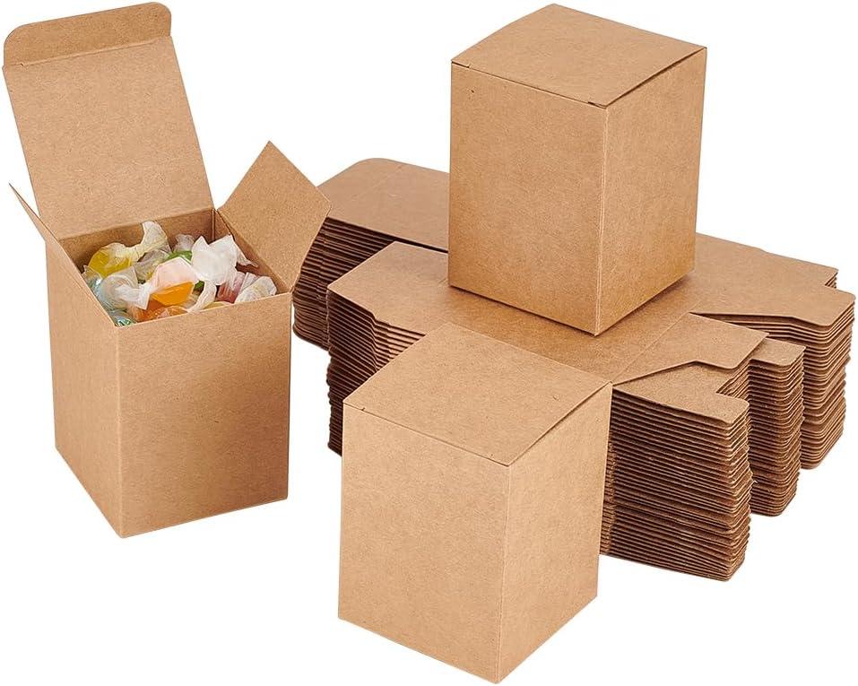 BENECREAT 60PCS Gift Boxes Brown Paper Boxes Party Favor Boxes 2.5 x 2.5 x 3 Inches with Lids for Gift Wrapping, Wedding Party Favors