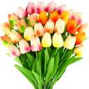 Lyrow 30 Pcs Tulips Artificial Bouquet Real Touch Flowers Faux Tulips for Home Kitchen Wedding Decorations,Gift Idea for Easter Decor Mother's Day Birthdays(Multi Colors)