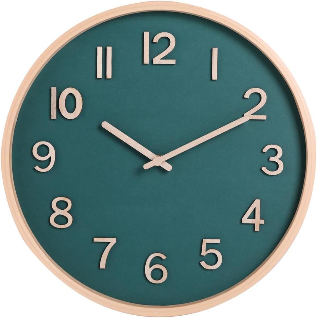 12inch Wall Clock; Wooden Wall Clock; Wall Hanging Decorations; Decorations; Large Decorative Clock; Quartz Clock; Gifts - Living Rooms or bedrooms, cafes, Offices, Bars, Art. (Green)