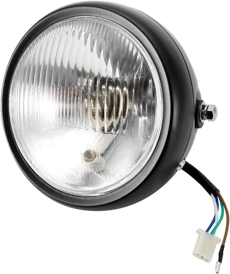 Motorcycle Headlight Universal Retro Black Shell White Lens Front Headlight Compatible with GN125 and Other