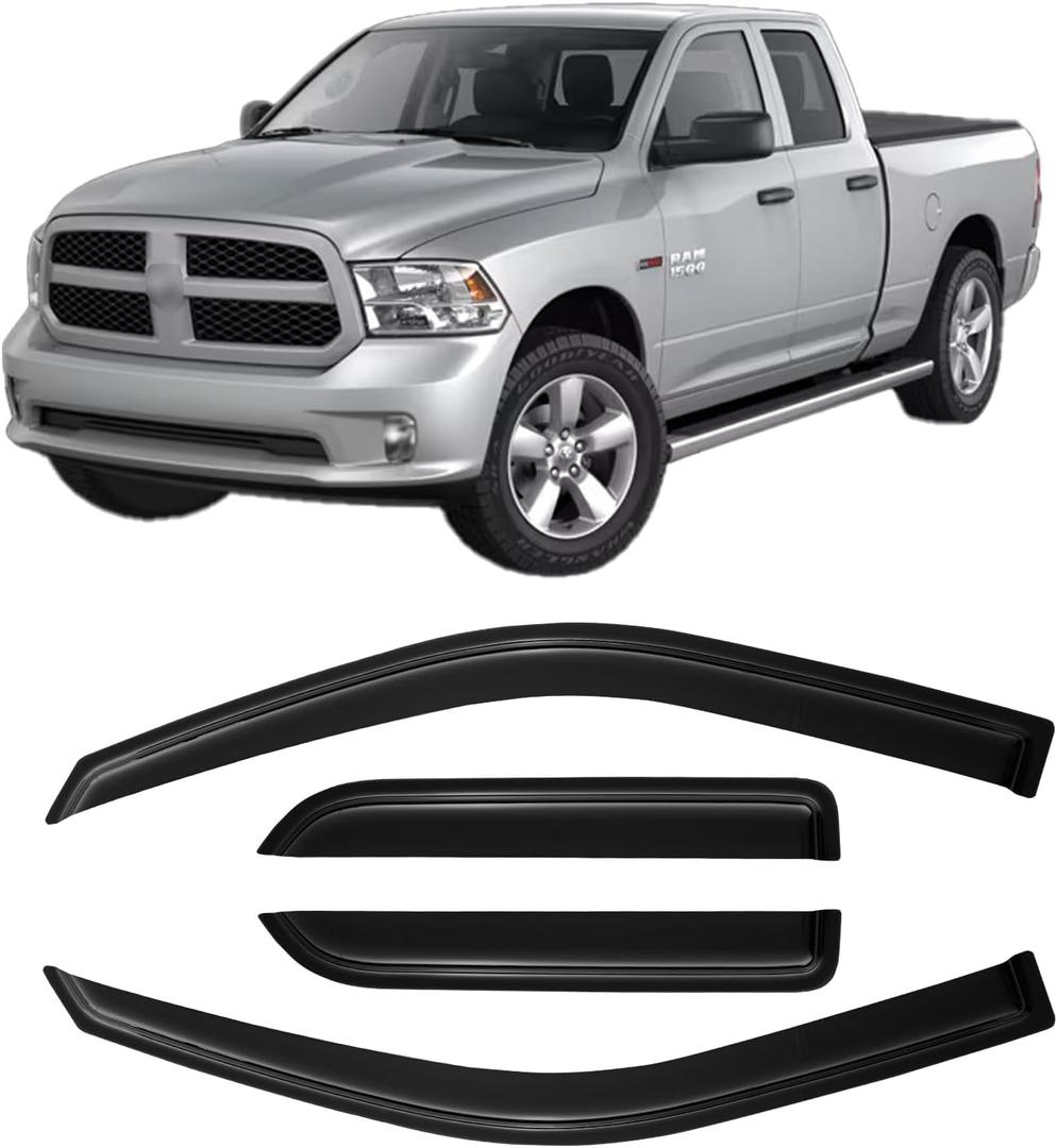 Window Rain Guards Visors for 2009-2018 Dodge Ram 1500 Quad Cab, Out-Channel Window Vent Wind Shades Deflectors for 09-18 Ram 1500 Extended Cab