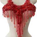 Pure Handmade Rhinestones Beads Patches Trim Bodice Applique Sewing Fringe Tassel Chain for DIY Clothing Wedding Decoration 15X19.6inches (Red)