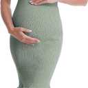 Maternity Summer Midi Bodycon Dresses, Short Puff Sleeve Square Neck Ruffle Hem Mermaid Baby Shower Dress (Green, M)