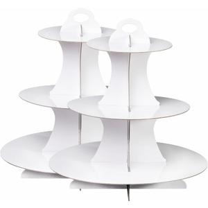2 Pcs 3-Tier Cardboard Cupcake Stand,White Cupcake Stand Tower for Birthday Wedding DIY Dessert Decoration