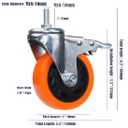 Heavy Duty Stem Caster Wheels M10-1.5X25mm Dual Locking No Noise PVC Threaded Stem Caster Wheels Pack of 4 for Workbench, Dolly, Furniture (4 Inch, Orange)