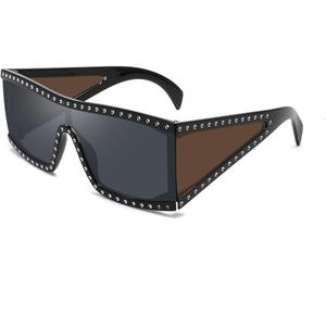 Hadley Oversize Square Sunglasses Retro Crystal Accent Goggle Sun Glasses Driving Outdoor Fashion Wear Womens Gifts Black/Black