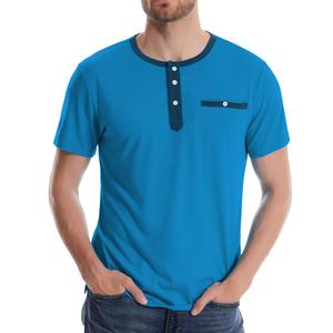 WENTTUO Men's Henley Shirts Short Sleeve Summer Casual Sport T-Shirts Lake Blue (Blue, XL)