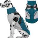 IECOii Large Dog Coat with Harness Built in, Reflective Waterproof Dog Coat for Giant Breeds - Zip Up Fleece Jacket for Dogs, Great Dane Winter Coats Warm Snowsuit for Cold Weather, Turquoise Green, 4XL (XXXX-Large, Chest: 47.24 in)