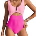 AI'MAGE Womens One Piece Swimsuits Tummy Control Bathing Suit 2025 Cutout High Waisted V Neck Monokini Swimwear Small