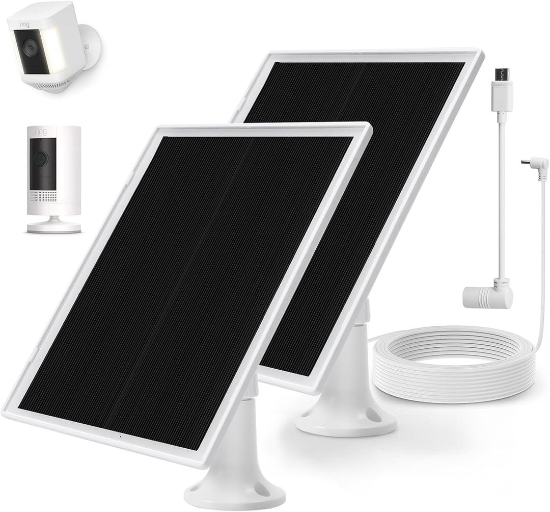 Solar Panel Charger for Ring Camera, Compatible with Ring Stick Up Cam Battery, Spotlight Plus/Pro, Waterproof, 4M/13FT Cable6W Fast Charging (2Pack)