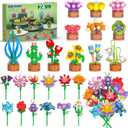 24 Pack Flowers Party Favors for Kids Building Set - 827PCS Succulents 3.6MM Mini Building Blocks Toy for Easter Basket Stuffers, Classroom Prizes, Mother's Day Birthday Gift for Girl Boy Ages 6+