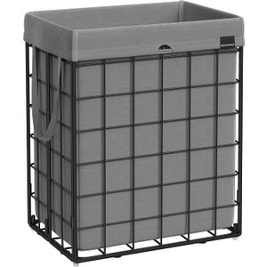 SONGMICS Laundry Hamper, 23.8 Gal. (90L) Laundry Basket, Collapsible Clothes Hamper, Removable and Washable Liner, Metal Wire Frame, for Bedroom Bathroom, Black and Gray ULCB190G01