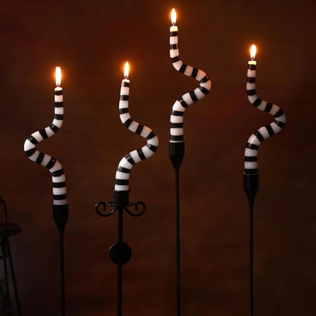 Nuanchu 4 Pcs Christmas Black and White Taper Candles Nightmare Smokeless Tall Candlesticks Black and White Candle Spooky Gifts for Christmas Party Favor Table Decoration