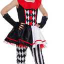 EraSpooky Girls Killer Clown Costume Set Halloween Kids Wicked Jester Dress, XL (Dress, Hat)