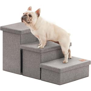 Love's cabin Dog Stairs for High Bed 18" H, Foldable Pet Stairs for Small Medium or Large Dogs Puppy with Storage for Bed or Couch, Cat Dog Steps Ramp with Zip up to 200 lbs, Solid Grey, 3 Steps