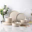 AmorArc Stoneware Dinnerware Sets for 4,Round Reactive Glaze Ceramic Plates and Bowls Set,Highly Chip and Crack Resistant | Dishwasher & Microwave Safe Dishes Set,Service for 4 (12pc) (Pearled Ivory)