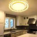 23.6" Dimmable Crystal Chandelier Modern LED Flush Mount Ceiling Light Fixtures for Living Room Bedroom Hallway Kitchen Island Staircase Silver