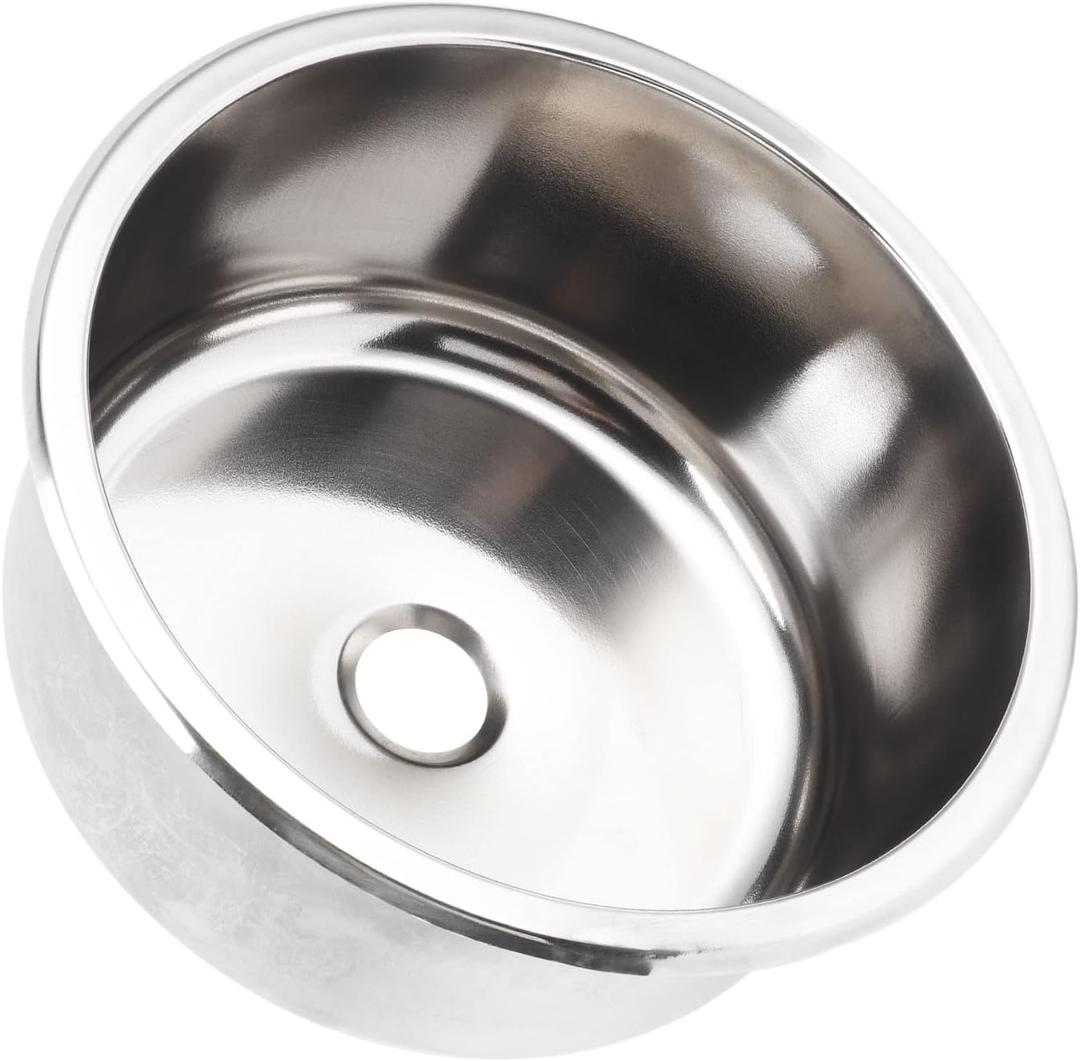 11.6x11.6x5.1in Stainless Steel Round Sink Single RV Kitchen Sink Single Bowl Drop in Bar Sink,40mm Large Diameter Drainage Hole, for RV, Yacht, Motorhome (#3)