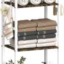 Free Standing Towel Racks for Bathroom with U-Shaped Detachable Dividers, 3-Tier Floor Towels Holder Stand with Shelf & 8 S-Hooks, Metal Pool Towel Storage Organizer for Home, Poolside, White