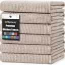 Homaxy Premium Kitchen Towels(18x 28, 6 Pack), Large Cotton Kitchen Hand Towels, Flat and Terry Dish Towels, 380 GSM Highly Absorbent Tea Towel Set with Hanging Loop, Khaki
