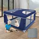 42x42 Inches Puppy Playpen with Cover&Dog Pads, Dog Playpen for Puppies or Small Dogs, Pet Playpen for Indoor & Outdoor, Sturdy Safety Dog Pen with Thickened Fabric (Blue)