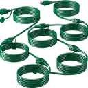 Eversimpleinc 50FT Outdoor Extension Cord with 6 Outlets Evenly Spaced, with Waterproof Cover, Ideal for Outdoor Decoration Lawn Patio Lights, 16AWG/3C SJTW, ETL Listed (Green)
