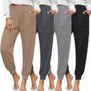4 Pack Women's Yoga Joggers, Cozy Lounge Pants with Pockets Loose Casual Gym Athletic Sweatpants Comfy Cuffed Pants (XX-Large, Black, Light Heather Gray, Charcoal Gray, Khaki)