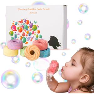 Bubble Bath Bombs for Kids, 6-Pack Natural, Organic Kids Bath Bombs with Essential Oils for Sensitive Skin, Bubble Play for Boys & Girls, Stress Relief Self Care Kit, Home SPA Gift Set