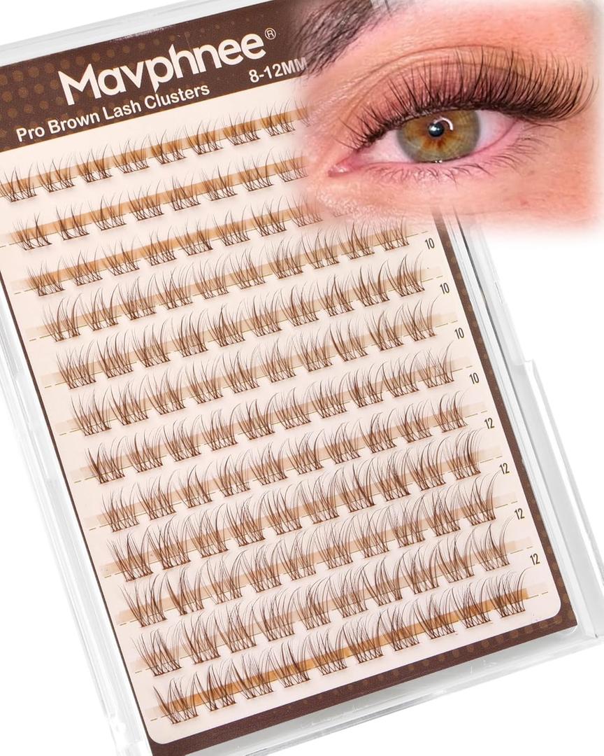 8-12MM Natural Lash Clusters Brown Eyelash Clusters Clear Band Cluster Lashes Cloud-Like Cluster Eyelash Extension Fluffy Individual Lashes Extensions Ageless Beauty (CC Curve,120Pcs)