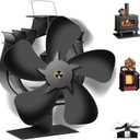 Upgraded Heat Powered Wood Stove Fan, 60Left-Right Rotation for Fast Heating- Suitable for Wood Stove/Fireplace Fan and Buddy-style Heaters/Gas Stove-Two Ways Install with Thermometer, Black