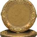 MAONAME 13" Antique Gold Charger Plates, Plate Chargers with Embossed Rim, Round Plastic Charger Plates for Wedding, Table Decor, Set of 6