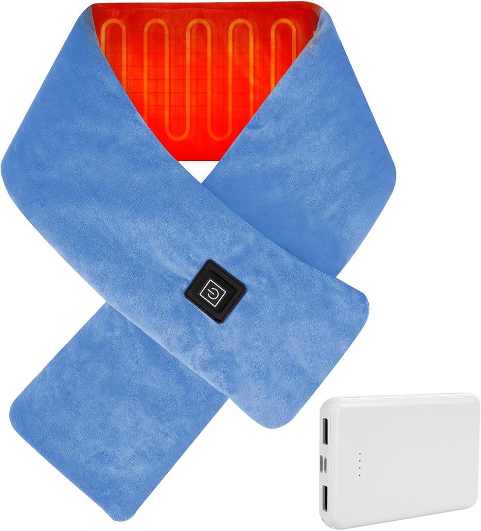 ROWARMSEY Neck Heating Pad Cordless with 5000mAh Power Bank,Neck Warmer for Pain Relief & Stiffness, Heated Neck Wrap with 3 Temperature Settings, Machine Washable & Portable (Sky Blue)