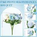 Tigeen Artificial Flowers Artificial Peonies Silk Flowers Faux Peony Fake Peony Silk Hydrangea Bouquet for Wedding Table Centerpiece Floral Vase Decor(White,Blue,12 Bundles)